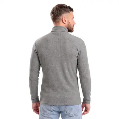 Тепла чоловіча водолазка в рубчик з начосом кольору меланж — фото 3